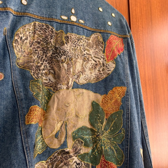 Vintage Custom Hand-Painted Safari Wearable Art Denim Jacket Size L - Picture 8 of 8
